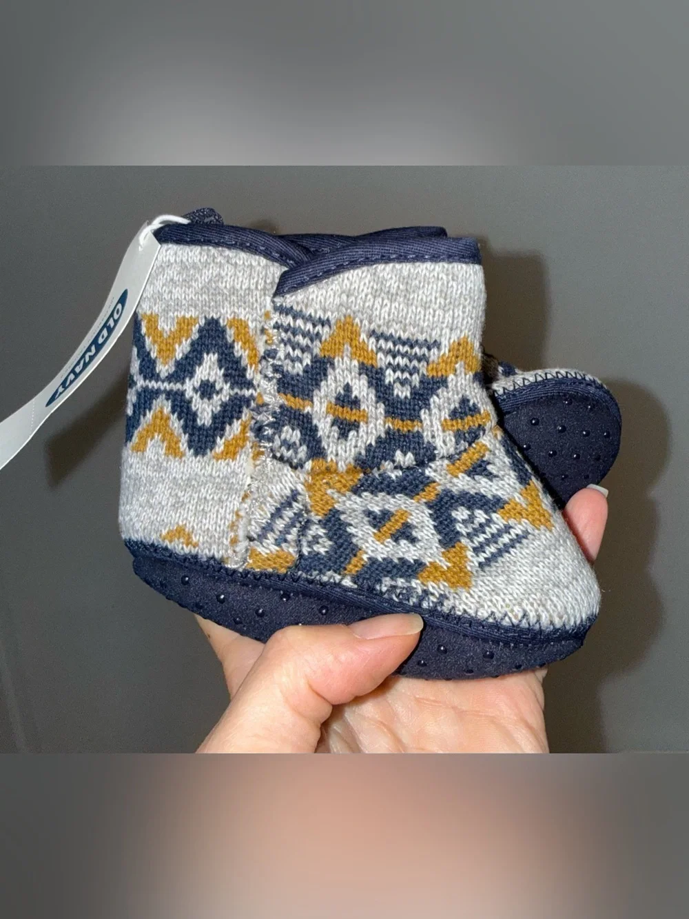 Old Navy Baby Booties Slippers 12-18 Months Fleece Lined NWT Non-Slip blue gray